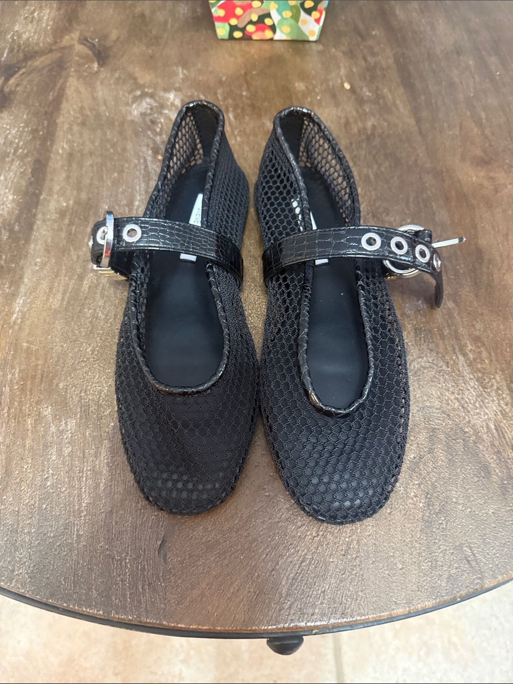 Steve Madden Black Mesh Mary Jane Loafers with Buckle Strap